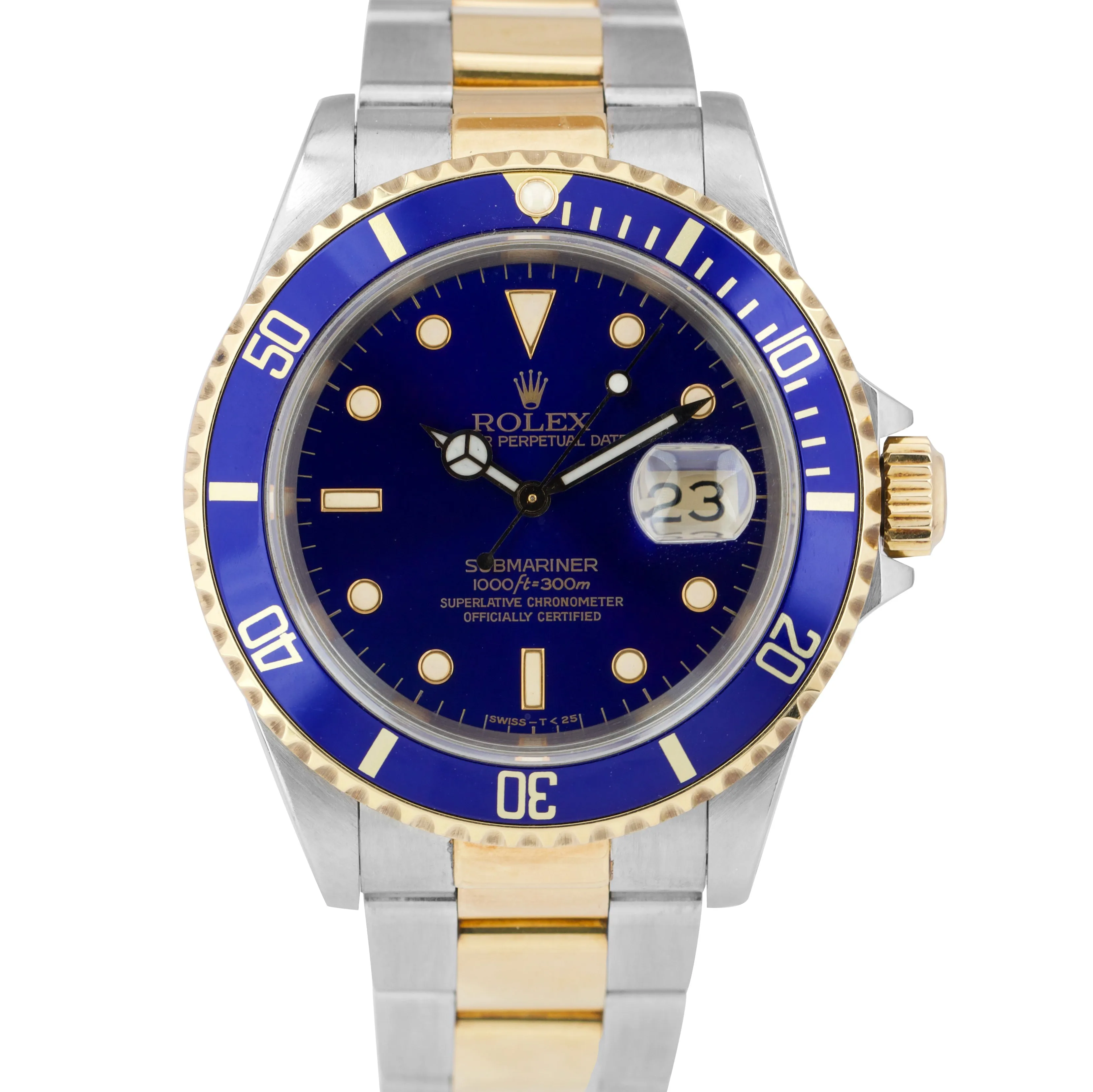 Rolex Submariner Date Two-Tone Steel Gold Blue 40mm Watch 16613 LB BOX PAPERS