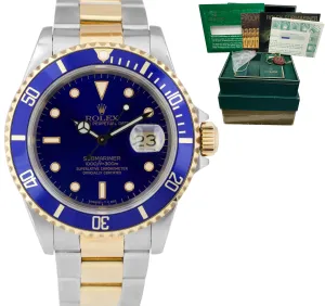 Rolex Submariner Date Two-Tone Steel Gold Blue 40mm Watch 16613 LB BOX PAPERS