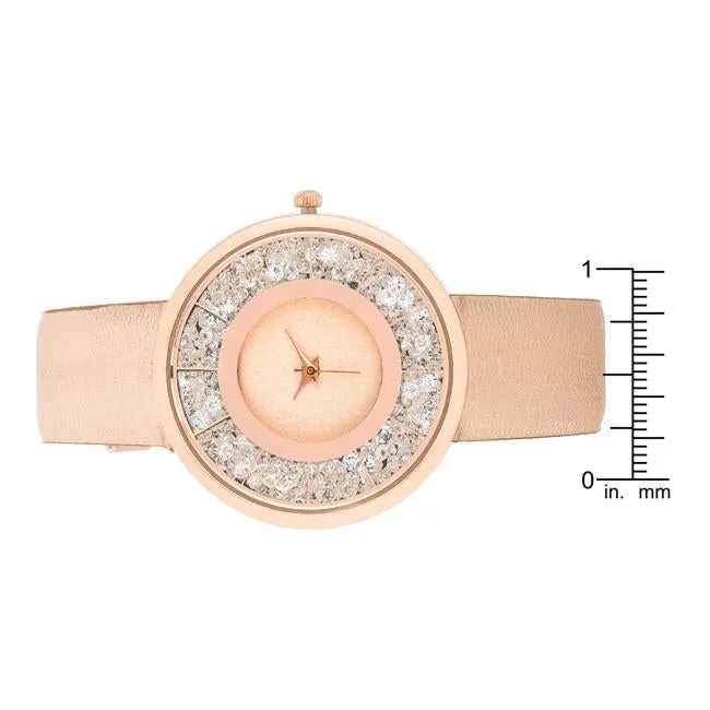 Rose Goldtone Leather Watch With Crystals