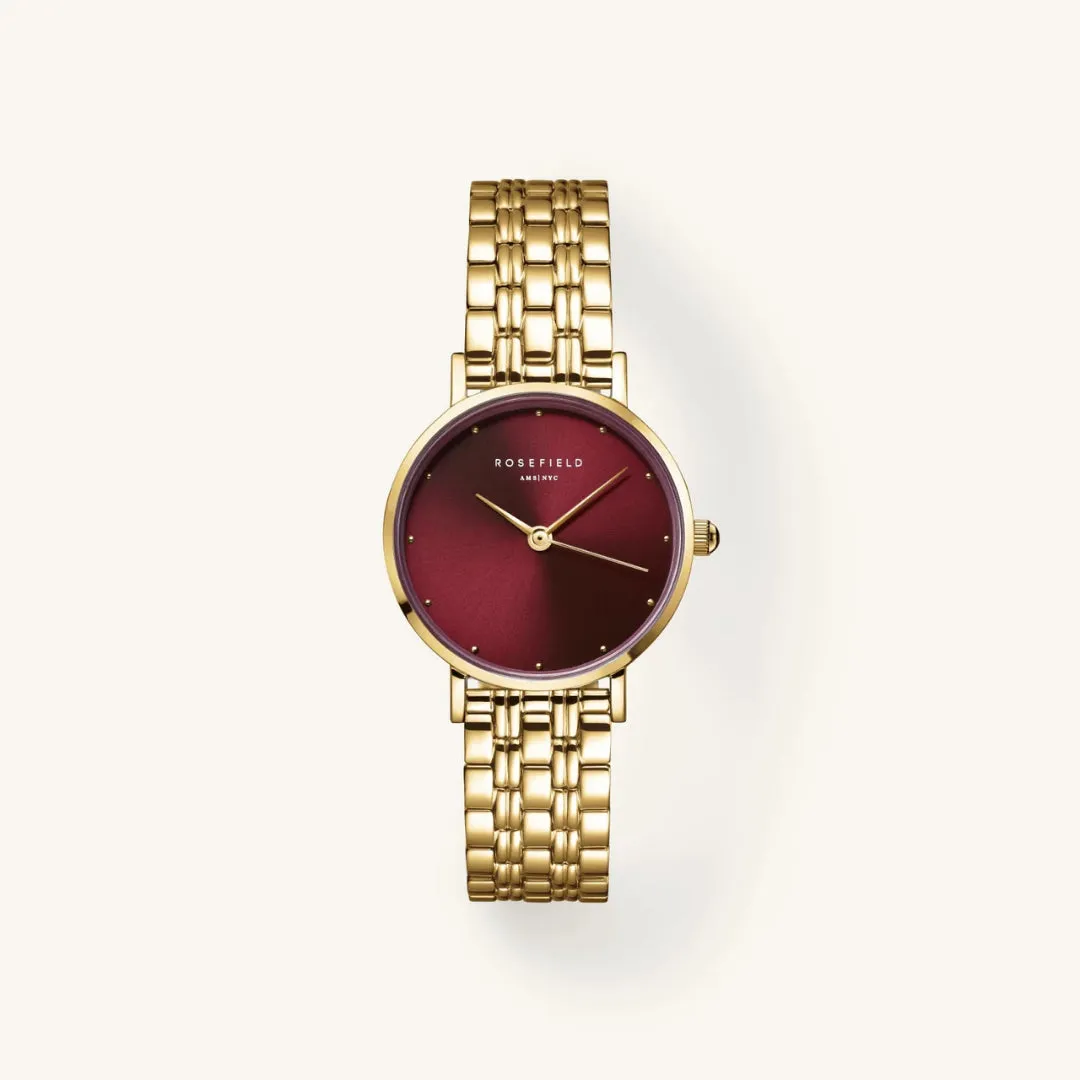 Rosefield Small Edit Sunray Gld Burgandy Watch