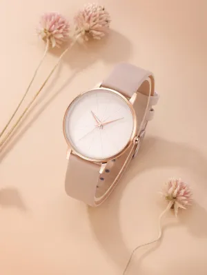 Round Pointer Quartz Watch - Apricot