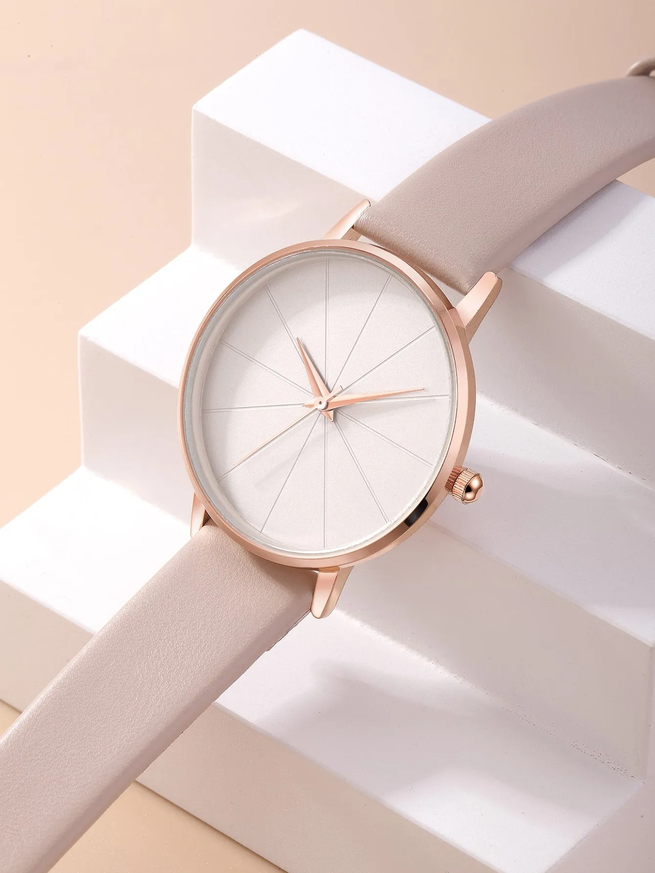 Round Pointer Quartz Watch - Apricot
