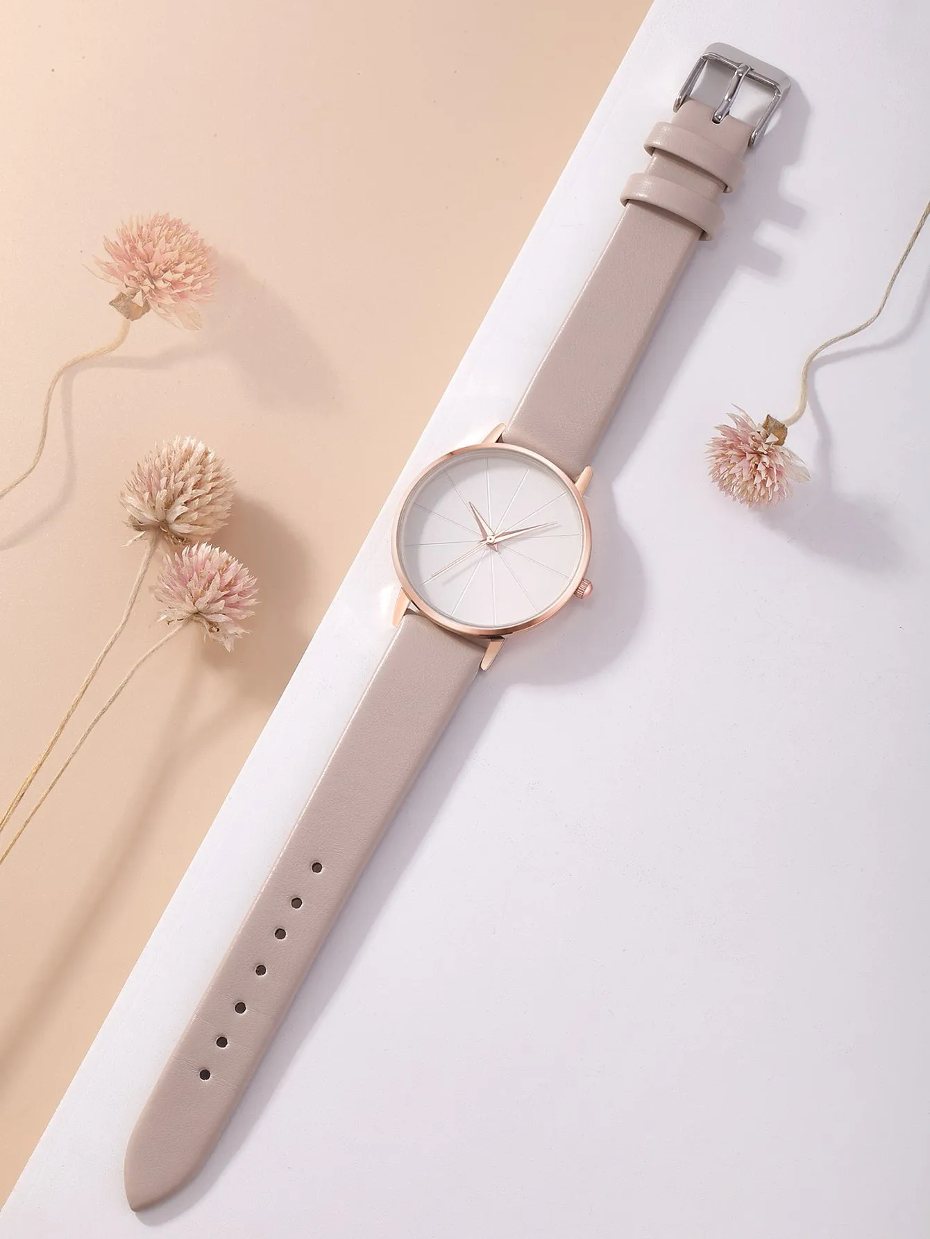 Round Pointer Quartz Watch - Apricot