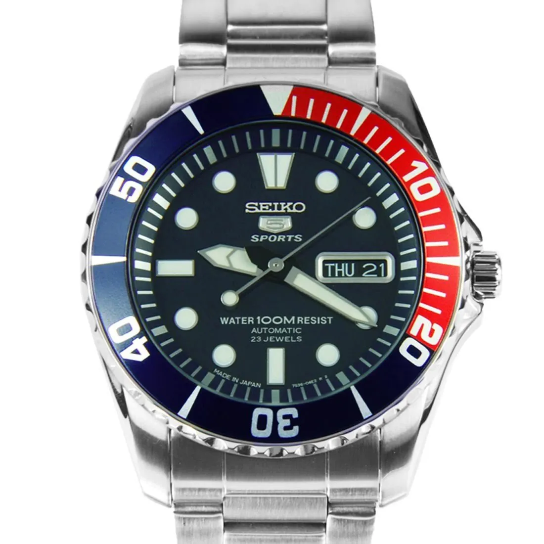 Seiko 5 Sports SNZF15J1 SNZF15 SNZF15J Pepsi Bezel Watch