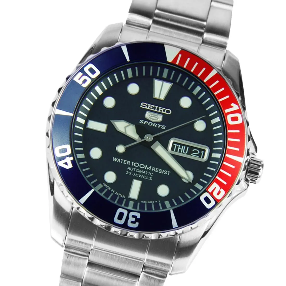 Seiko 5 Sports SNZF15J1 SNZF15 SNZF15J Pepsi Bezel Watch