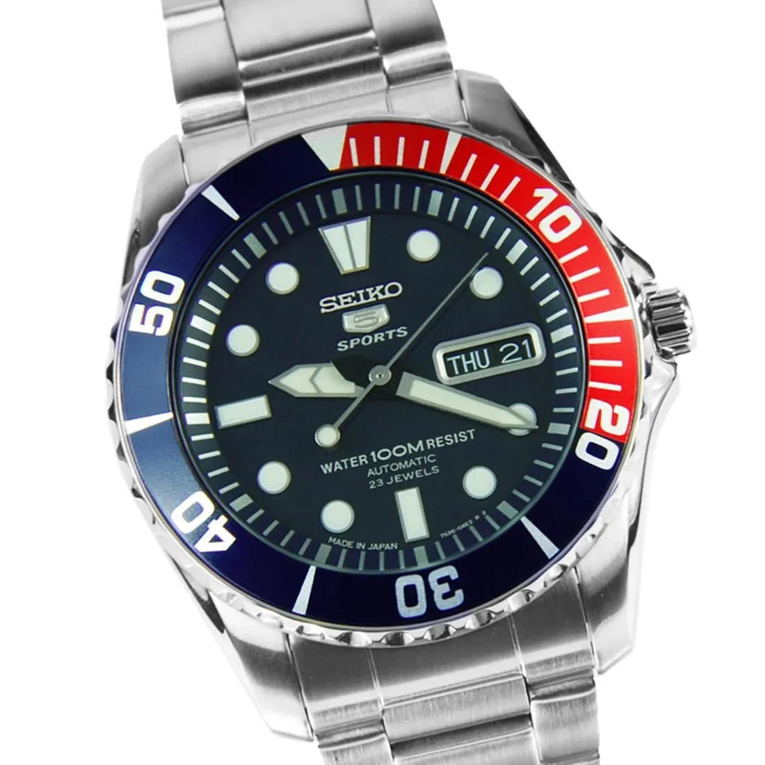 Seiko 5 Sports SNZF15J1 SNZF15 SNZF15J Pepsi Bezel Watch