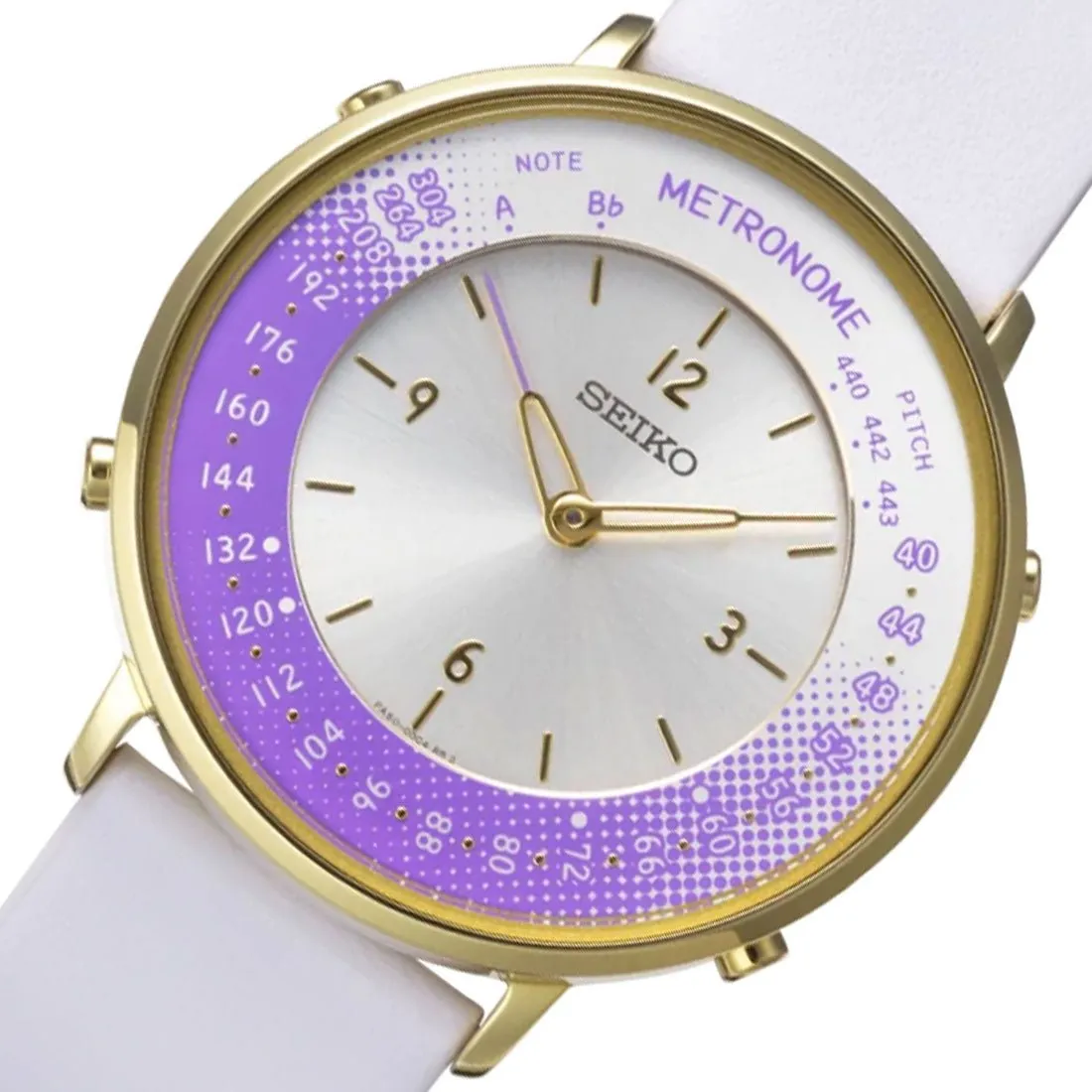 Seiko Metronome Purple Dial SMW003B White Leather Casual Watch