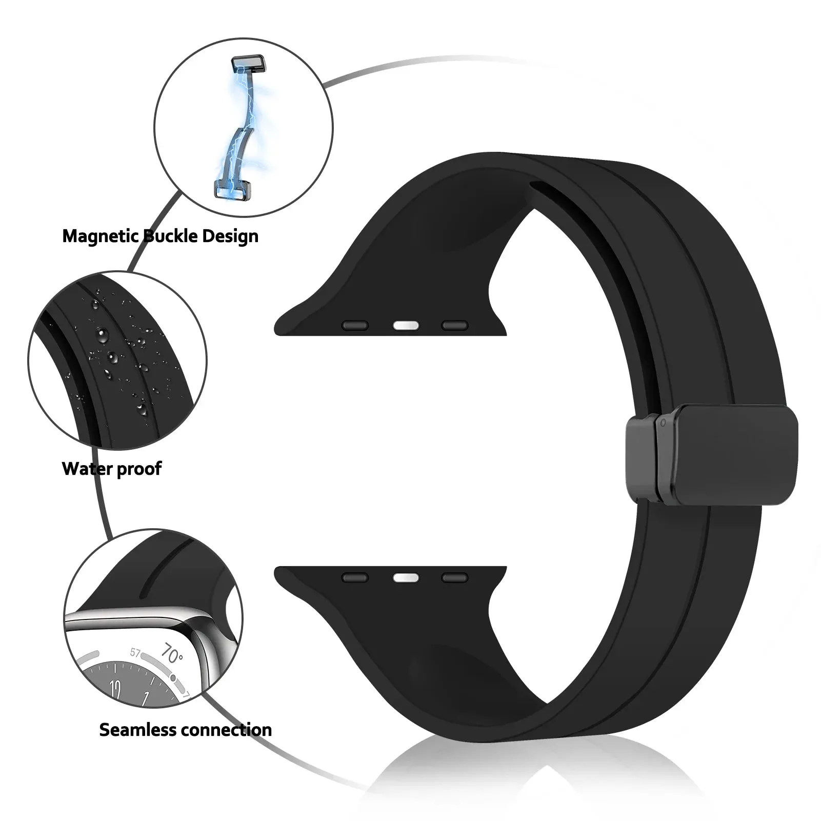 Silicone Sports Band with Magnetic Folding Clasp for Apple Watch