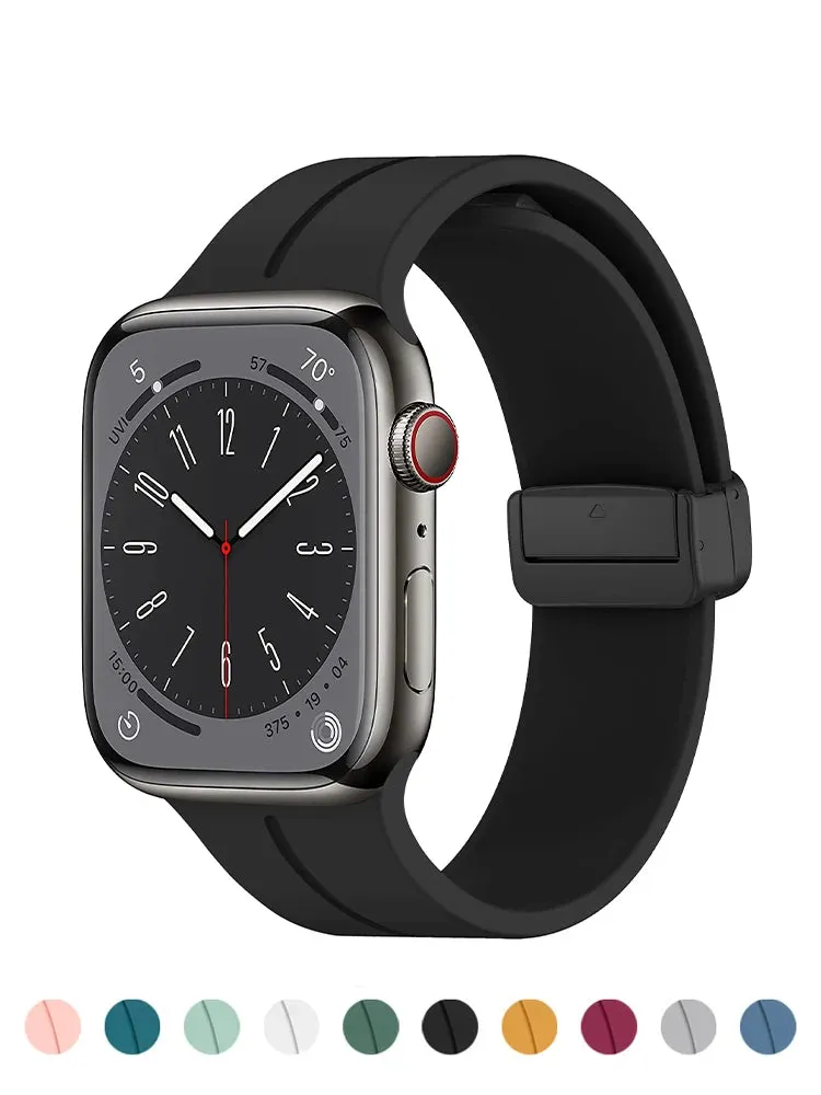 Silicone Sports Band with Magnetic Folding Clasp for Apple Watch