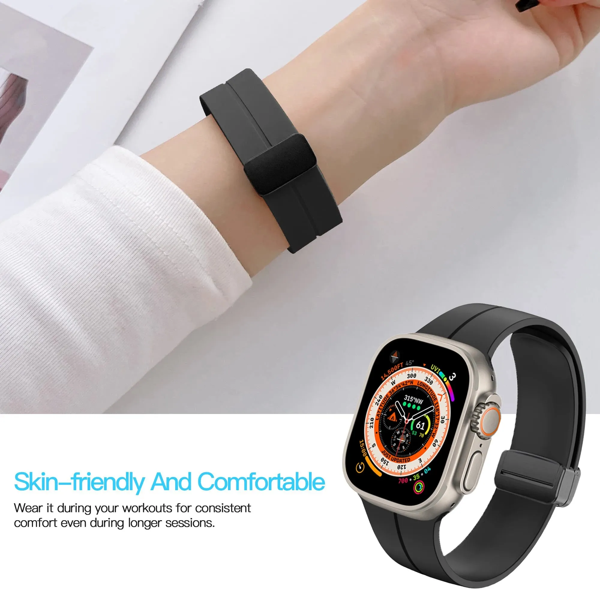 Silicone Sports Band with Magnetic Folding Clasp for Apple Watch