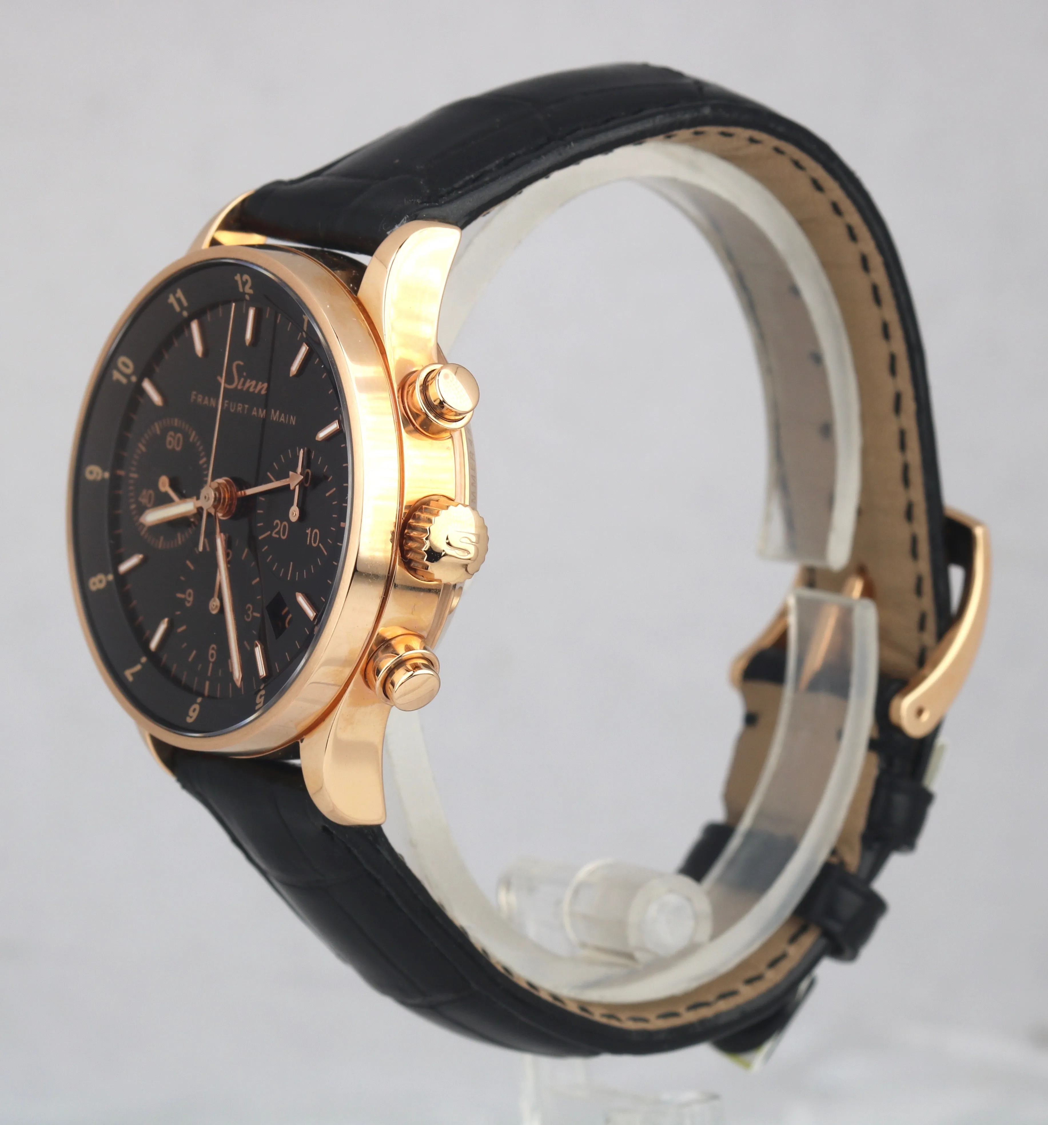 Sinn Finanzplatzuhr 6000 Frankfurt Chronograph 18K Rose Gold 38.5mm Black Watch
