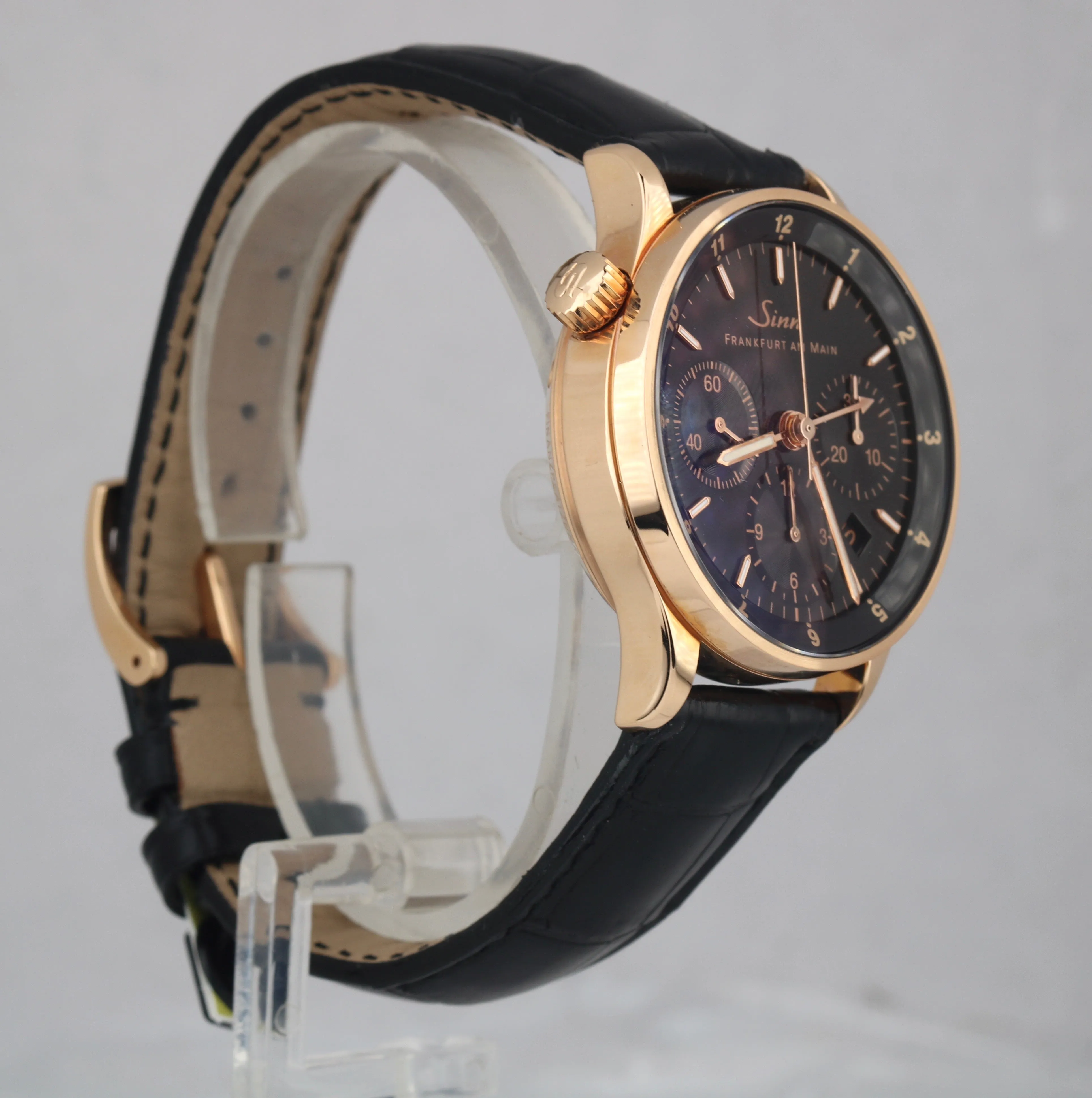 Sinn Finanzplatzuhr 6000 Frankfurt Chronograph 18K Rose Gold 38.5mm Black Watch