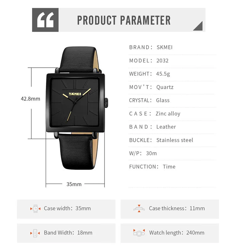 SKMEI 2032 Minimalist Watch for Men w/ Leather Band