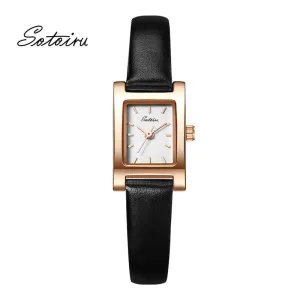 Sotoiru Leather Wristwatch Square Waterproof Quartz Watch for Work T3016P