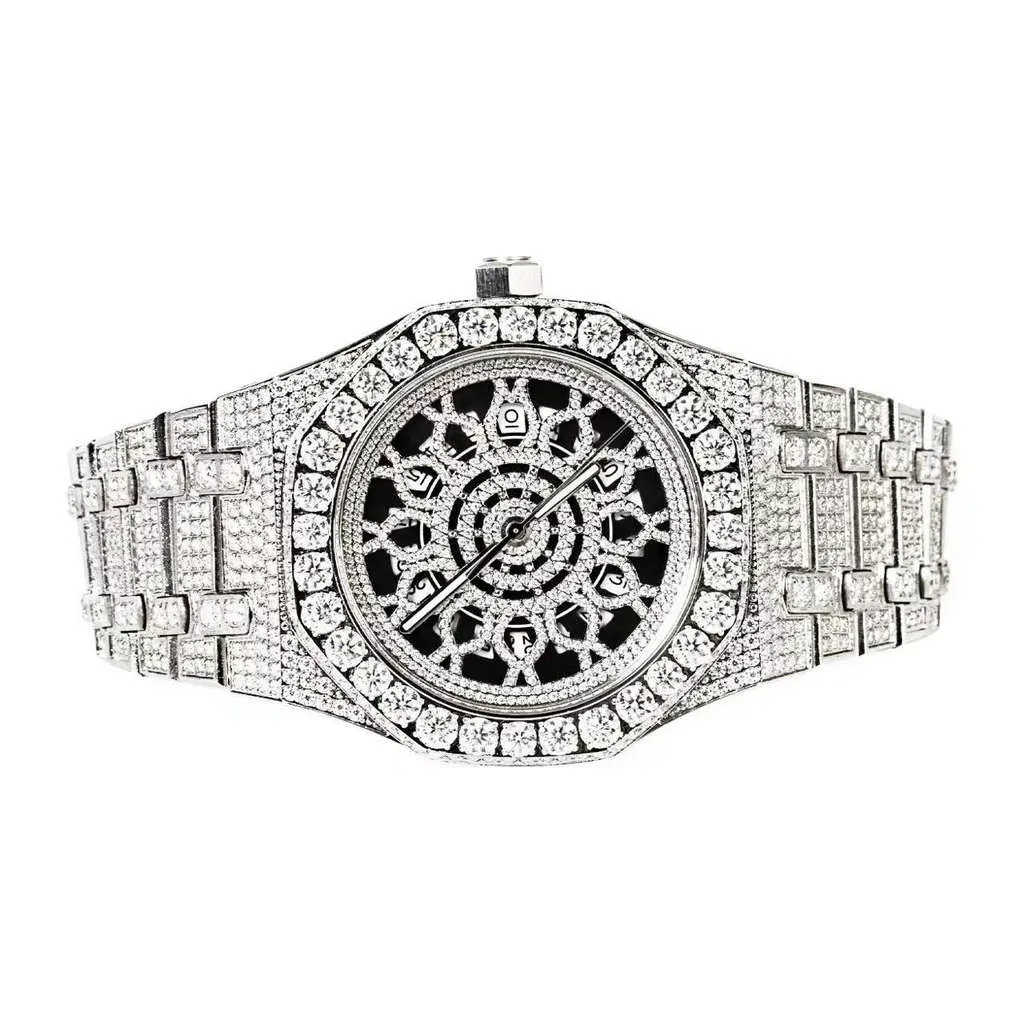 Stainless Steel 41MM Moissanite Dial Mens Watch
