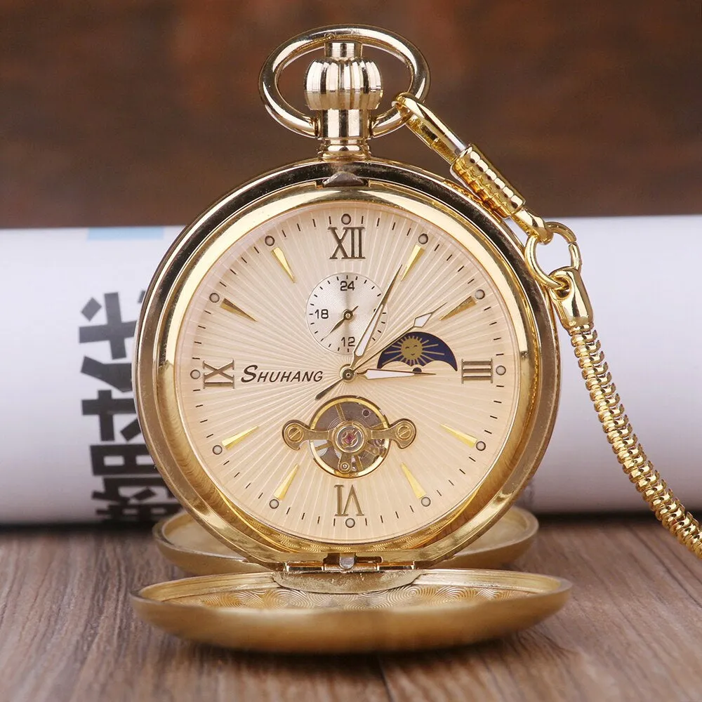 Steampunk Pocket Watch - Chain Mechanical Pocket Watch Antique Vintage Roman Clock