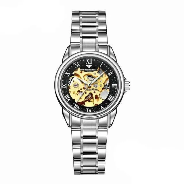 Steel Mechanical Skeleton Wrist Watch for Men and Women