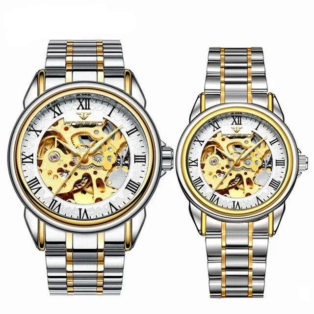 Steel Mechanical Skeleton Wrist Watch for Men and Women