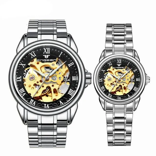 Steel Mechanical Skeleton Wrist Watch for Men and Women
