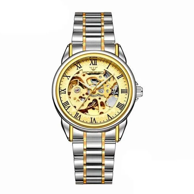 Steel Mechanical Skeleton Wrist Watch for Men and Women