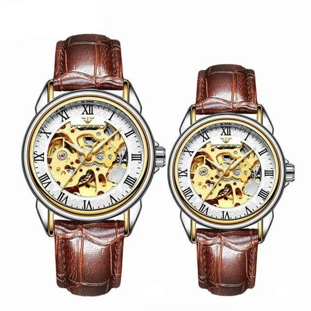 Steel Mechanical Skeleton Wrist Watch for Men and Women