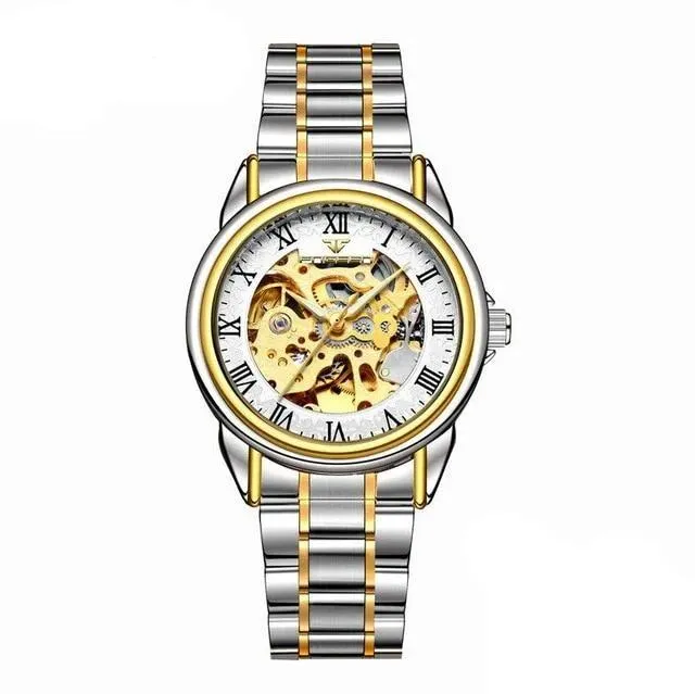 Steel Mechanical Skeleton Wrist Watch for Men and Women