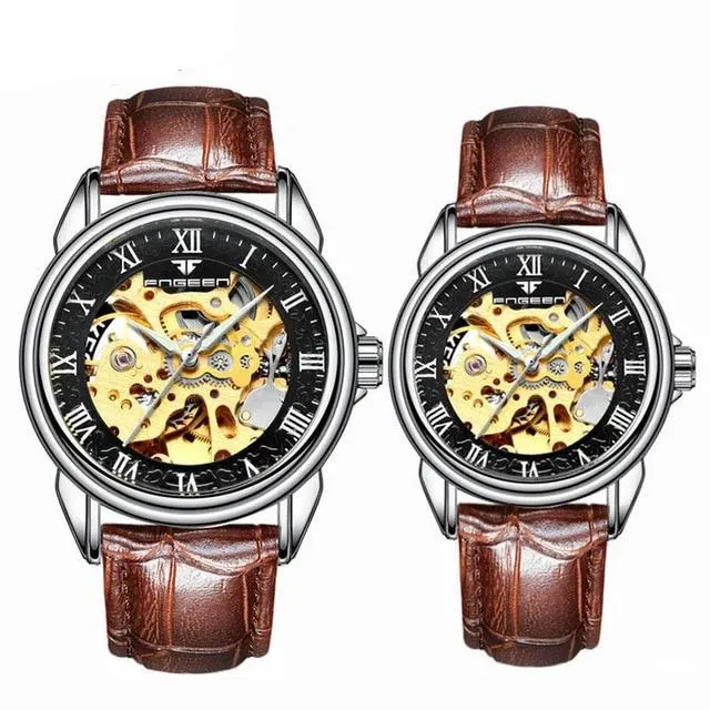 Steel Mechanical Skeleton Wrist Watch for Men and Women