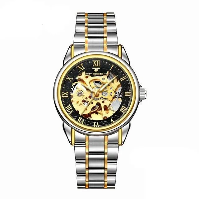 Steel Mechanical Skeleton Wrist Watch for Men and Women