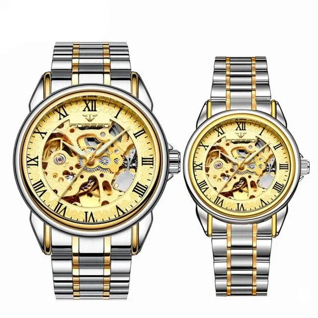 Steel Mechanical Skeleton Wrist Watch for Men and Women