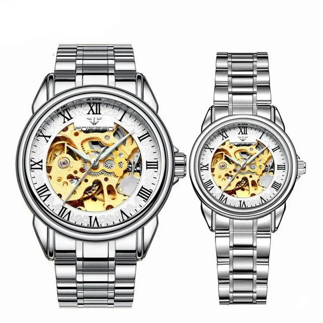 Steel Mechanical Skeleton Wrist Watch for Men and Women