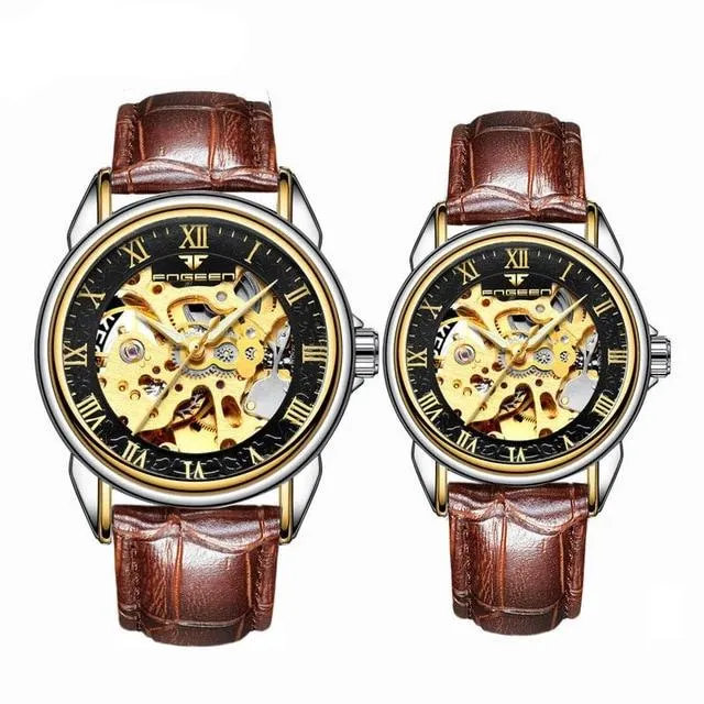 Steel Mechanical Skeleton Wrist Watch for Men and Women