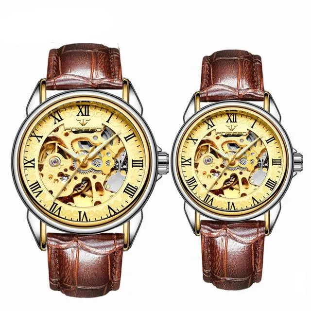 Steel Mechanical Skeleton Wrist Watch for Men and Women