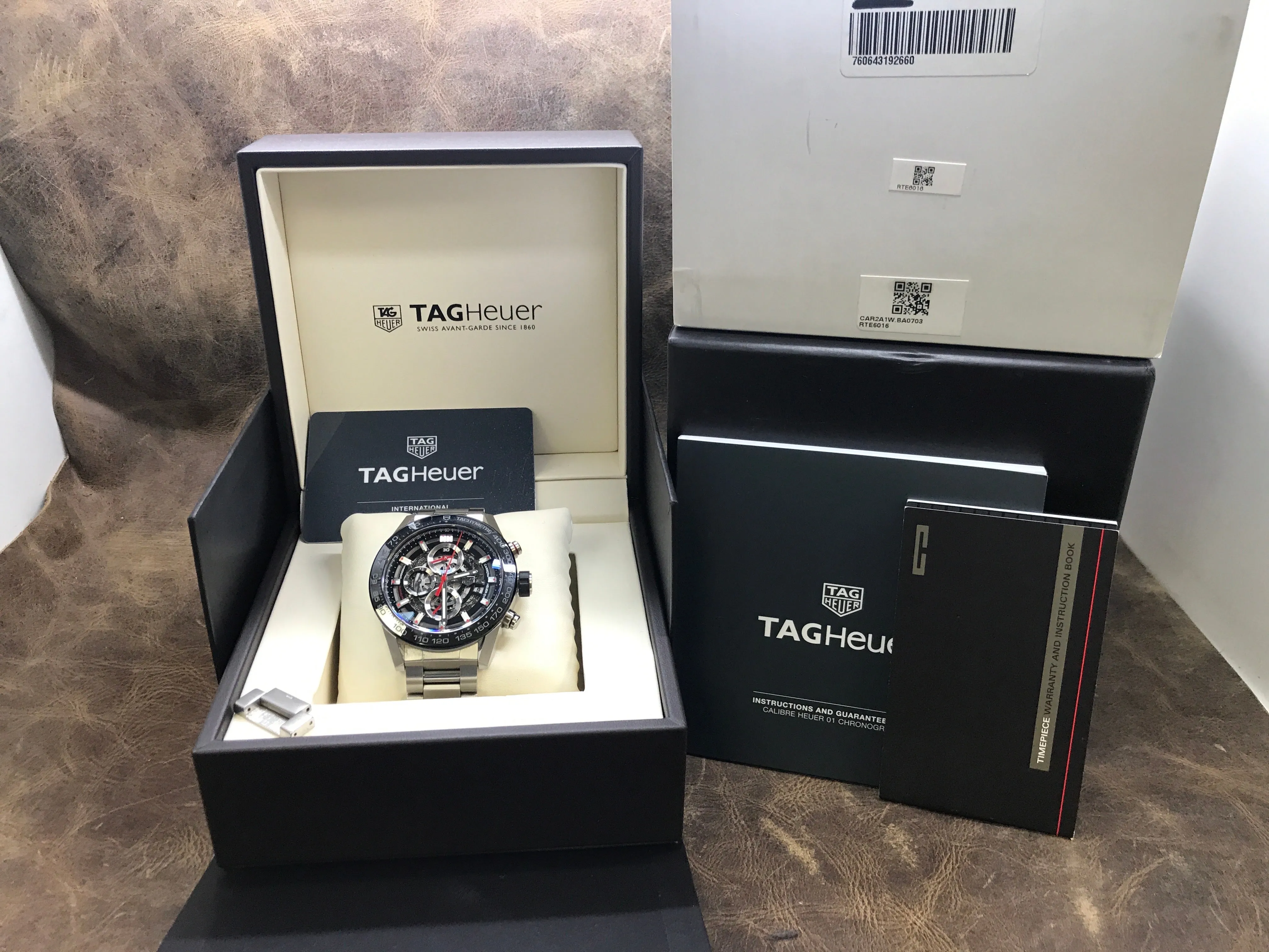 TAG Heuer Carrera Chronograph Calibre HEUER01 CAR2A1W.BA0703 Black Skeleton Dial Automatic Men's Watch