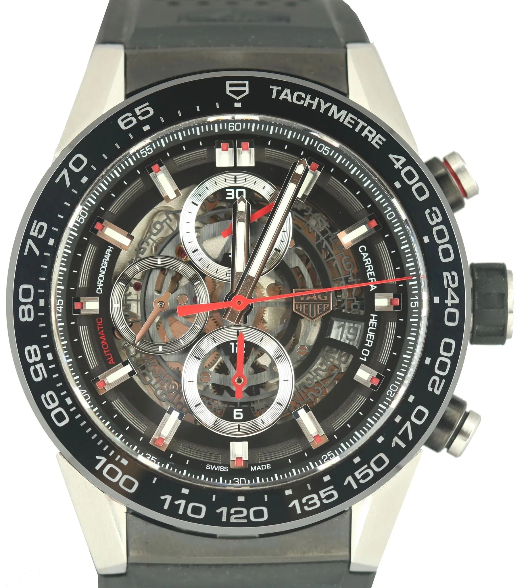 TAG Heuer Chronograph Carrera 01 Calibre Black Rubber Watch 45mm CAR2A1Z