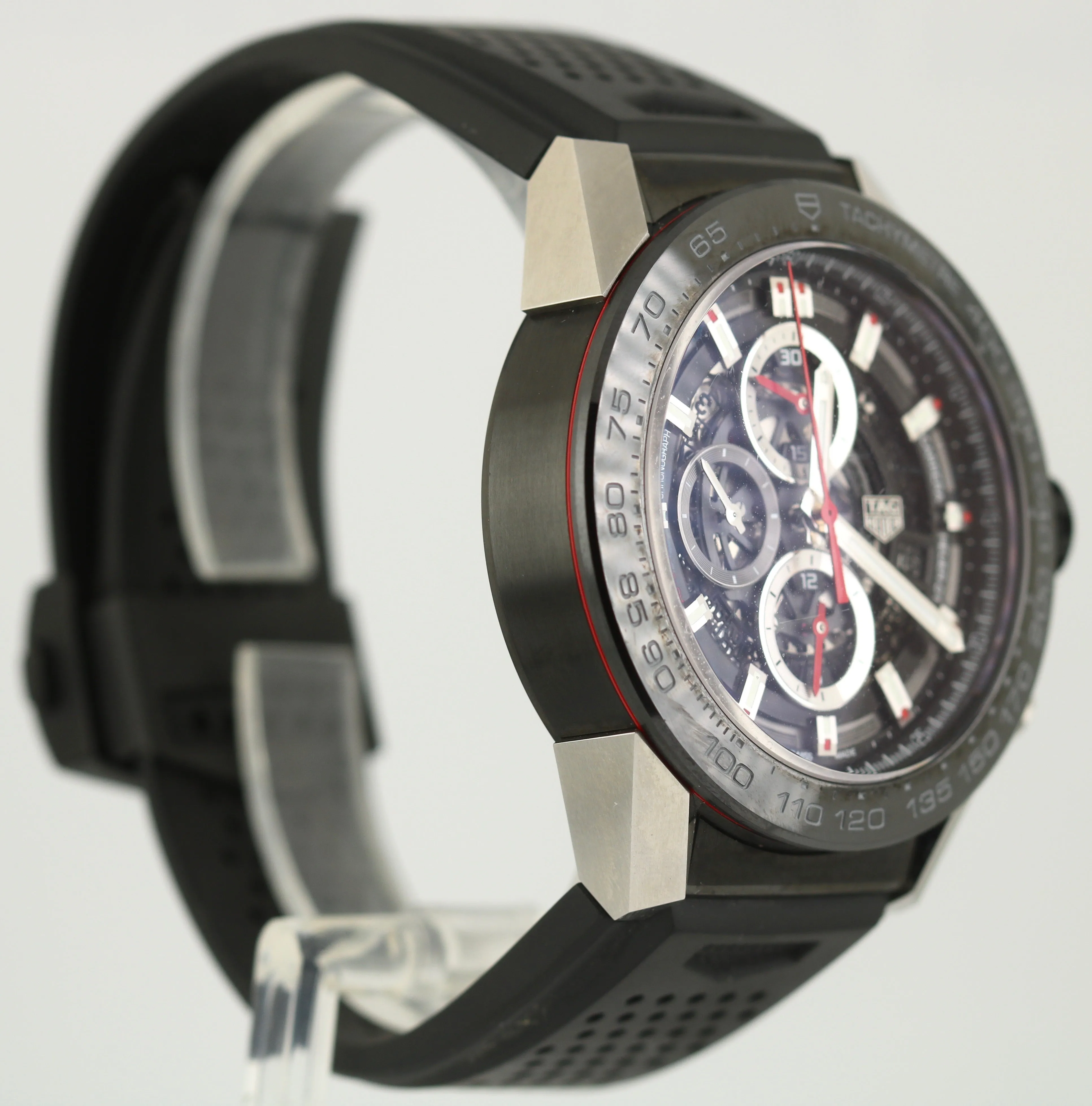TAG Heuer Chronograph Carrera 01 Calibre Black Rubber Watch 45mm CAR2A1Z