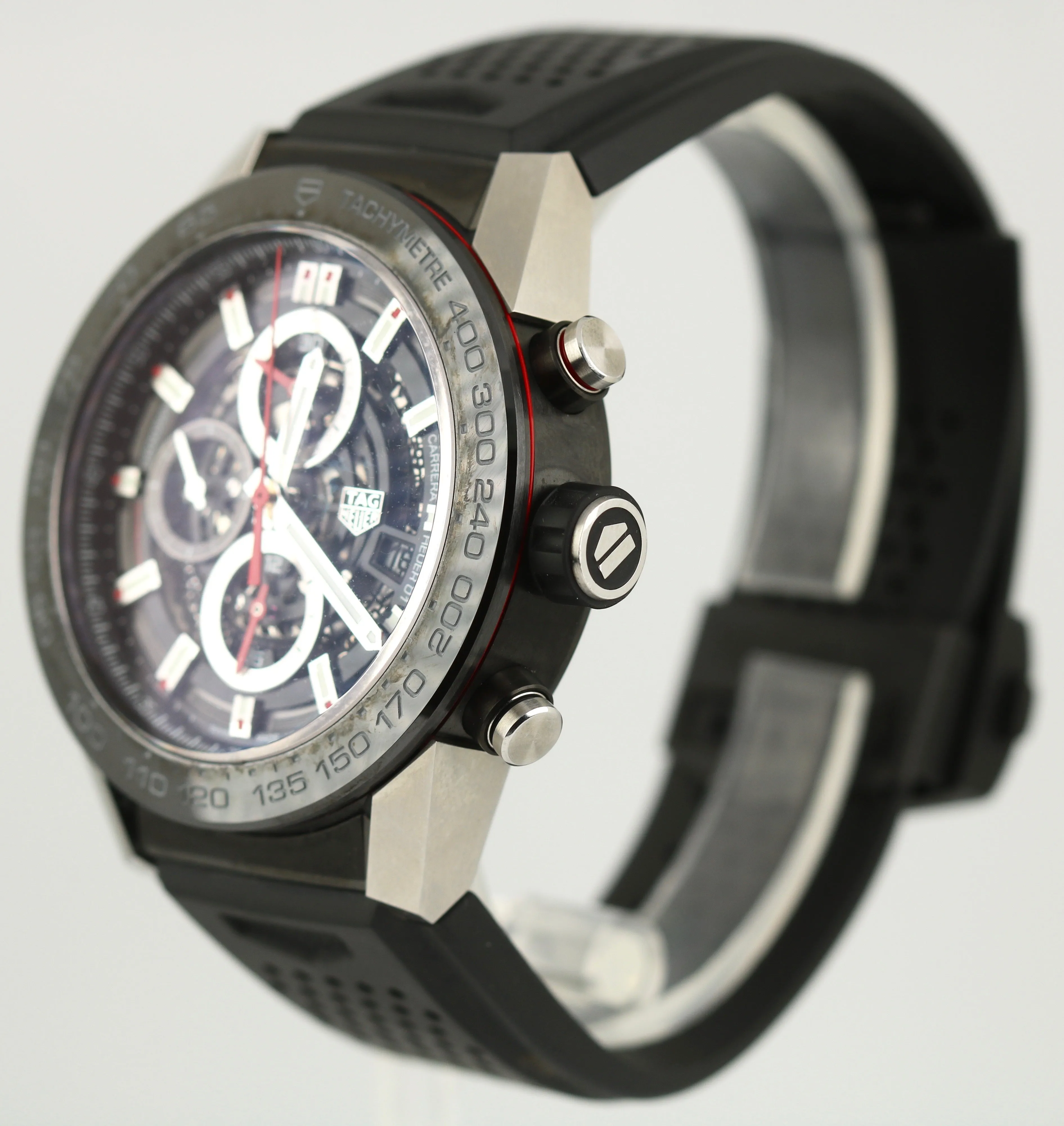 TAG Heuer Chronograph Carrera 01 Calibre Black Rubber Watch 45mm CAR2A1Z