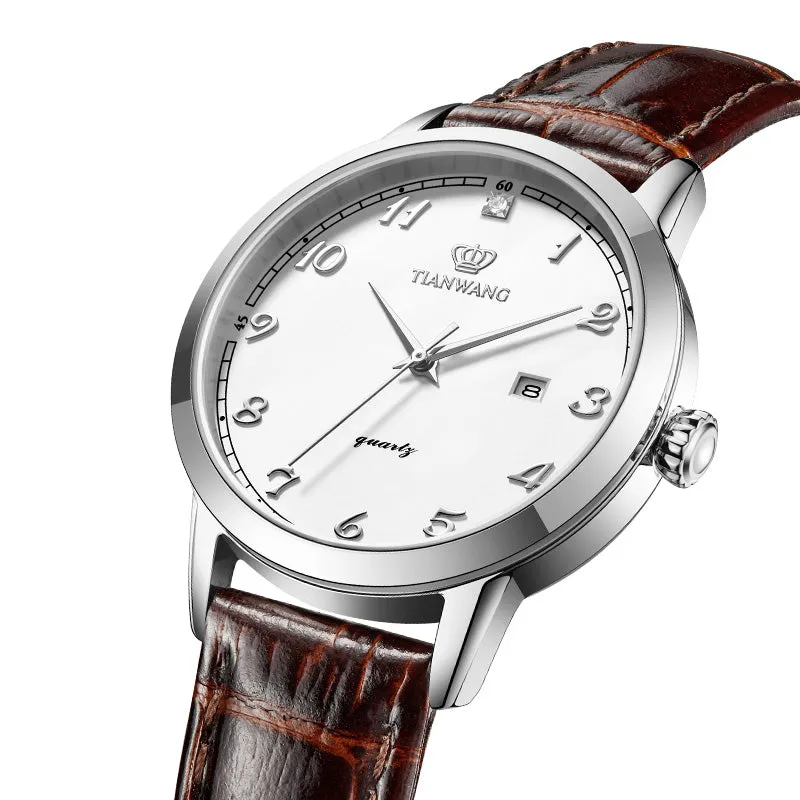 TIANWANG Women's Leather Watch - Waterproof with Calendar, Minimalist Style LS3886