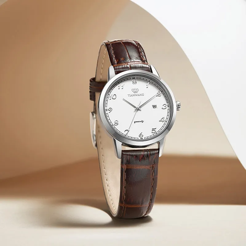 TIANWANG Women's Leather Watch - Waterproof with Calendar, Minimalist Style LS3886