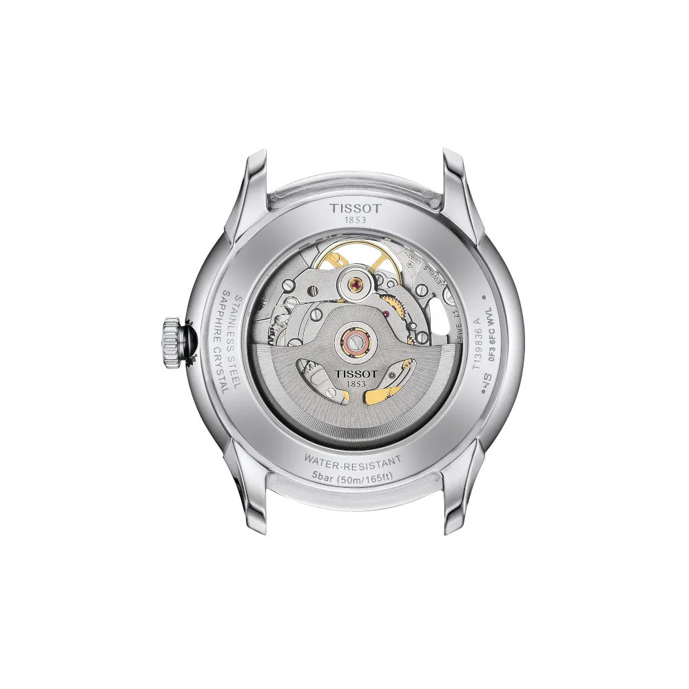 Tissot Chemin Des Tourelles Skeleton Powermatic 80 Mens Stainless Steel Green Leather Strap Watch