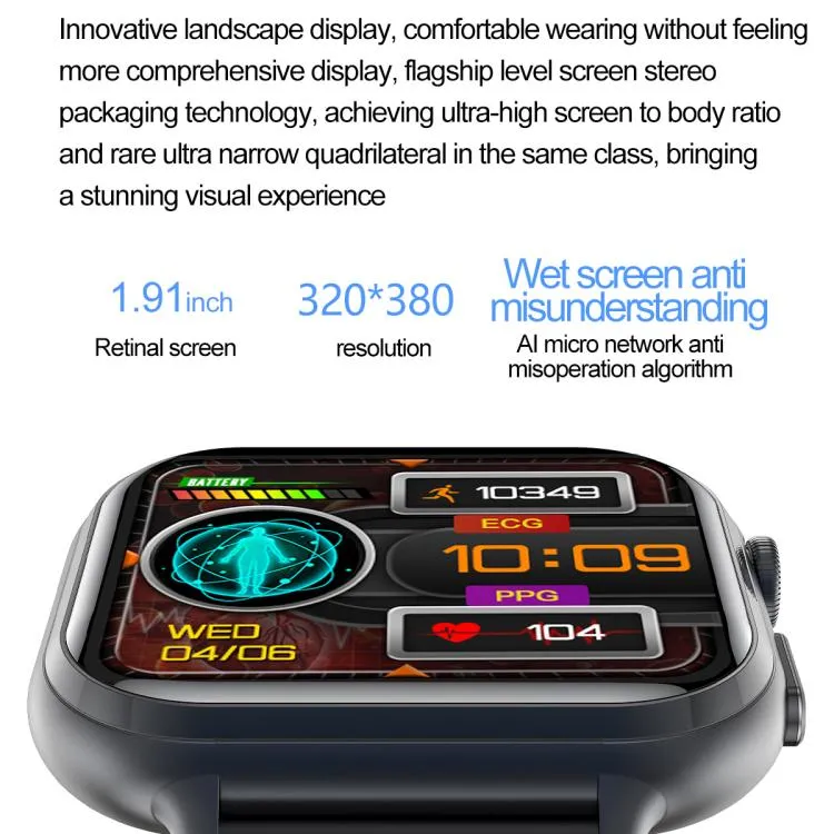 TK17 1.91 inch Horizontal Screen Silicone Strap Smart Watch Supports ECG Electrocardiogram(Blue)