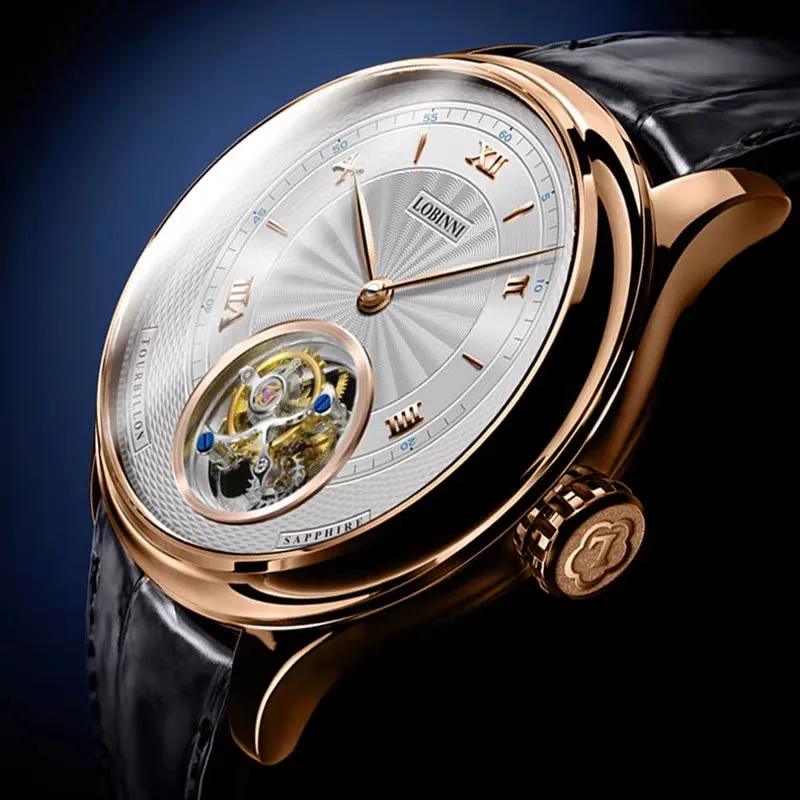 Top Luxury Roman Numerals Dial Watches Real Tourbillon Men'S Mechanical Watches Waterproof Sapphire Glass Watches