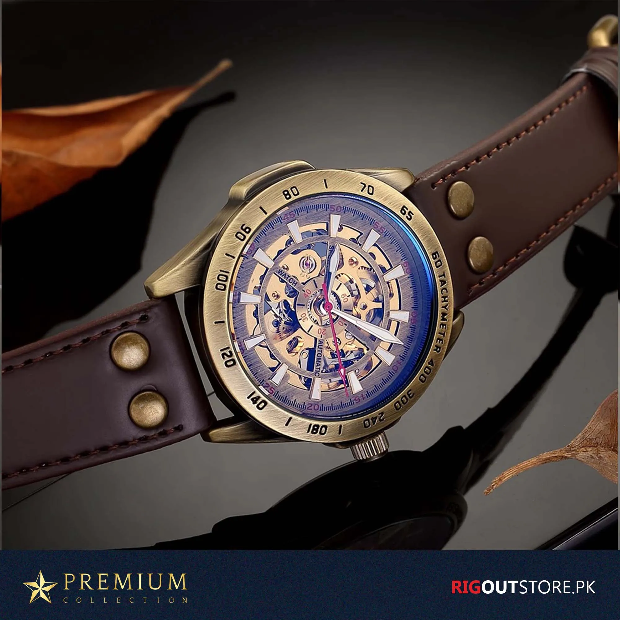Tourbillion YACTH - Automatic Skeleton Watch with Brown Strap