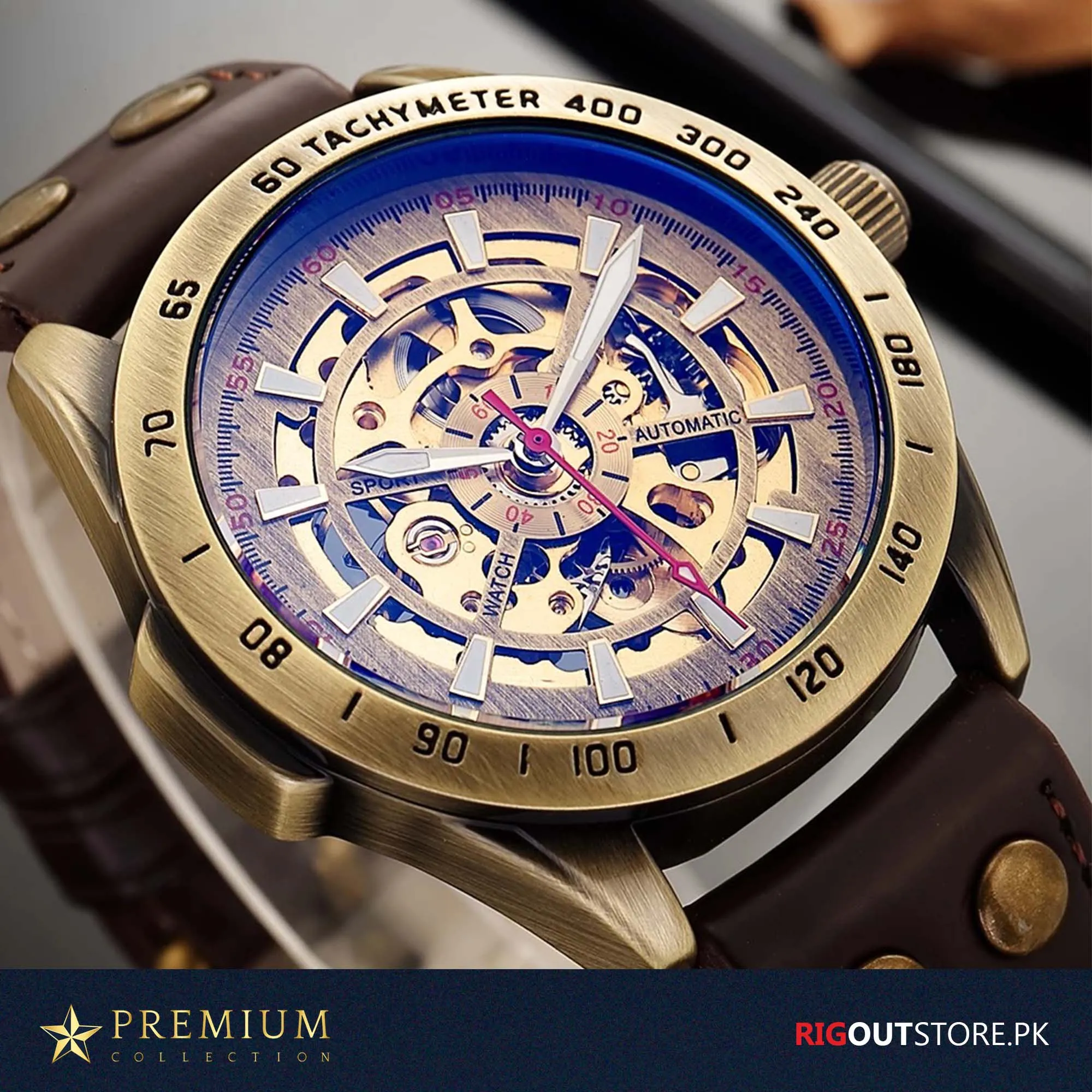 Tourbillion YACTH - Automatic Skeleton Watch with Brown Strap