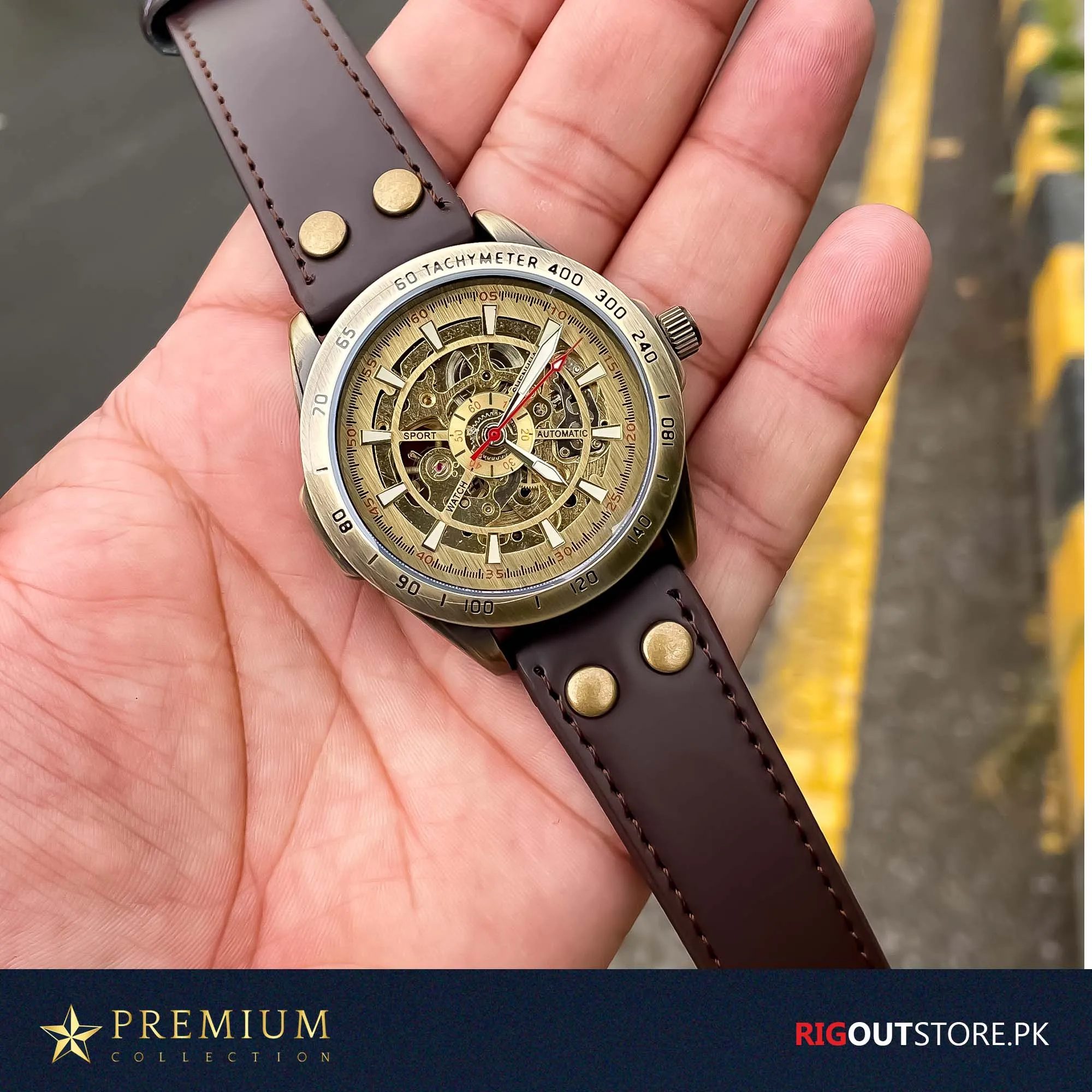 Tourbillion YACTH - Automatic Skeleton Watch with Brown Strap