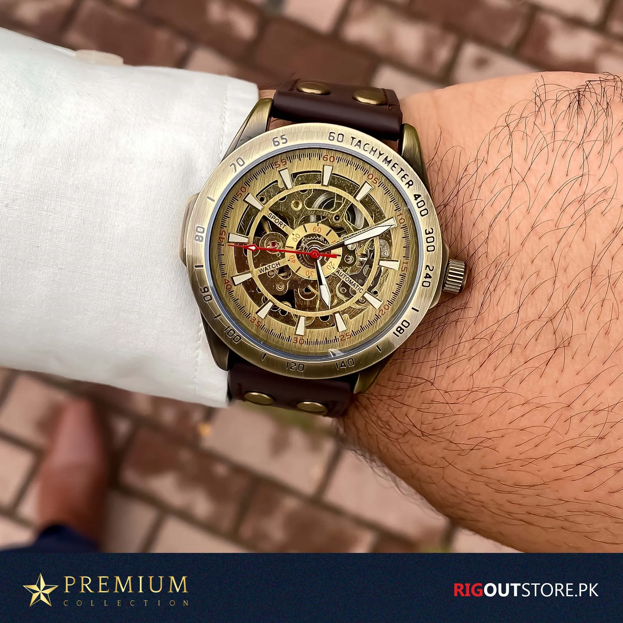 Tourbillion YACTH - Automatic Skeleton Watch with Brown Strap