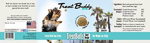 TREATBUDDY TreatBalls Freeze-Dried Dog Treats (Beef, 6 Ounces)