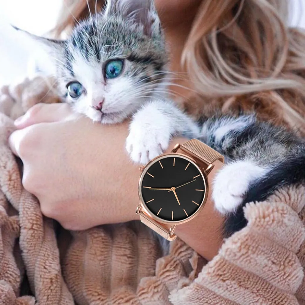 Ultra-thin Rose Gold Watch Minimalist Mesh Women Watch