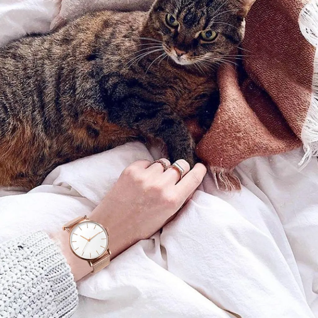 Ultra-thin Rose Gold Watch Minimalist Mesh Women Watch