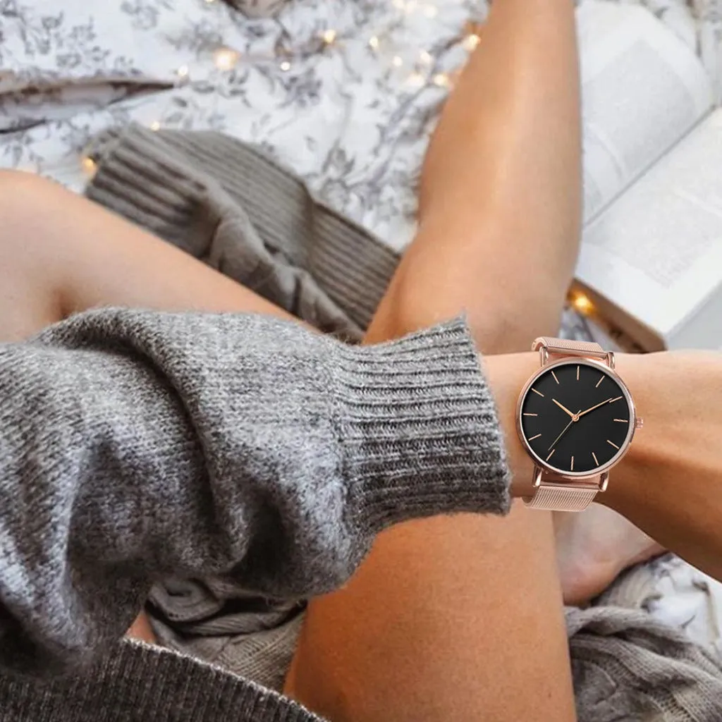 Ultra-thin Rose Gold Watch Minimalist Mesh Women Watch