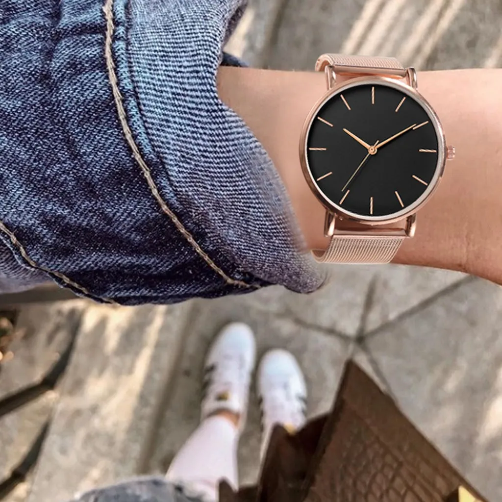 Ultra-thin Rose Gold Watch Minimalist Mesh Women Watch